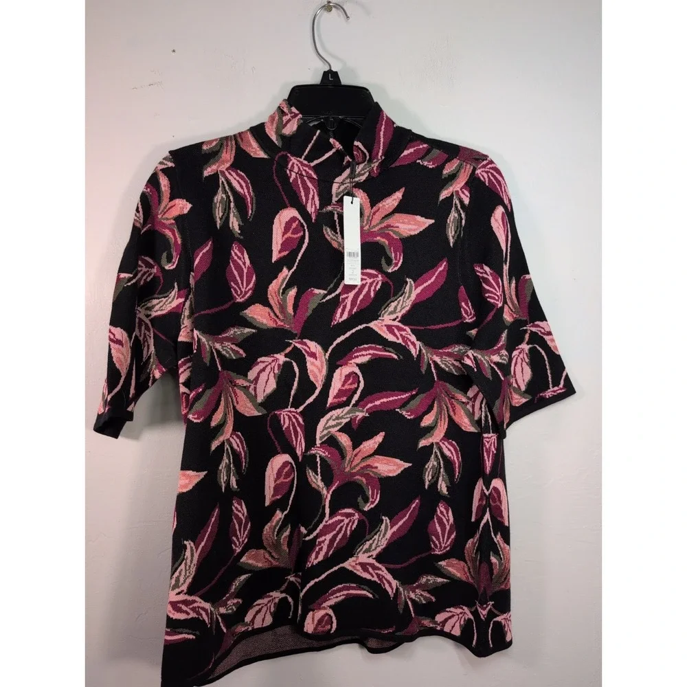 Chico's Sweater Womens Size 2 Black Floral  New